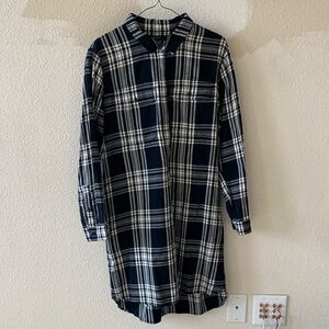 Madewell Black and Cream Plaid Shirt Dress